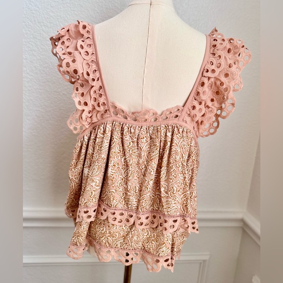 ANTHROPOLOGIE Let Me Be Layered Ruffle Peach Eyelet Swing Top Feminine Blouse - Picture 9 of 16